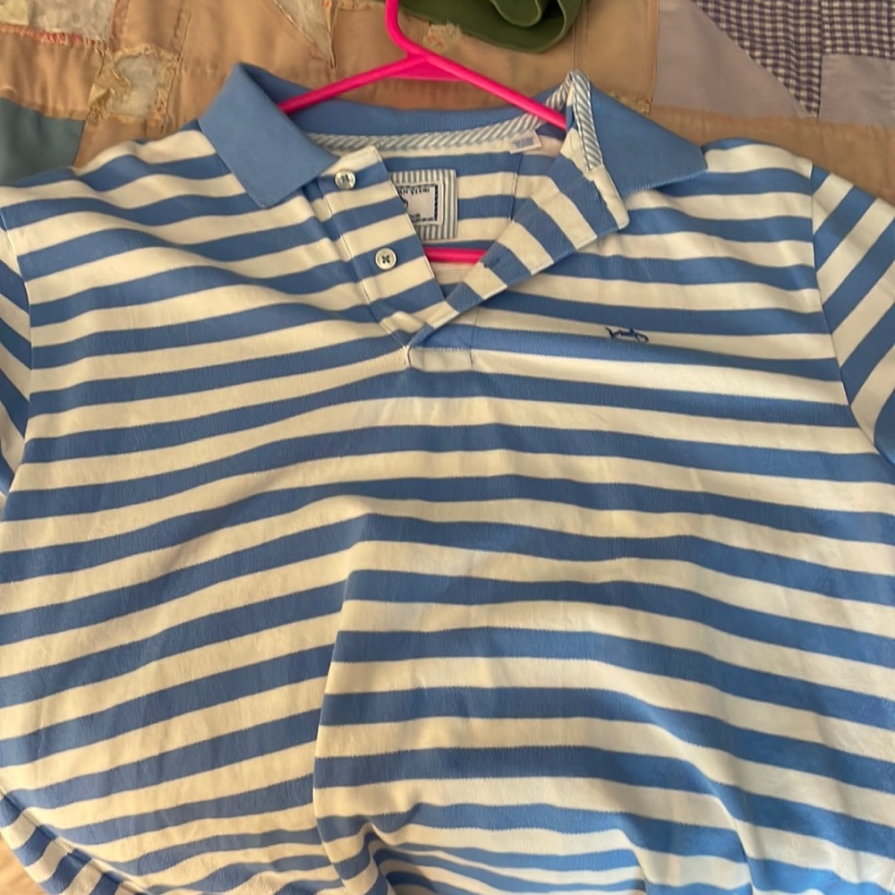 Southern tide blue and white stripped shirt